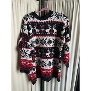 VTG AK America Holiday Sweater with Shoulder Pads WARM Reindeer  Sz 18/20